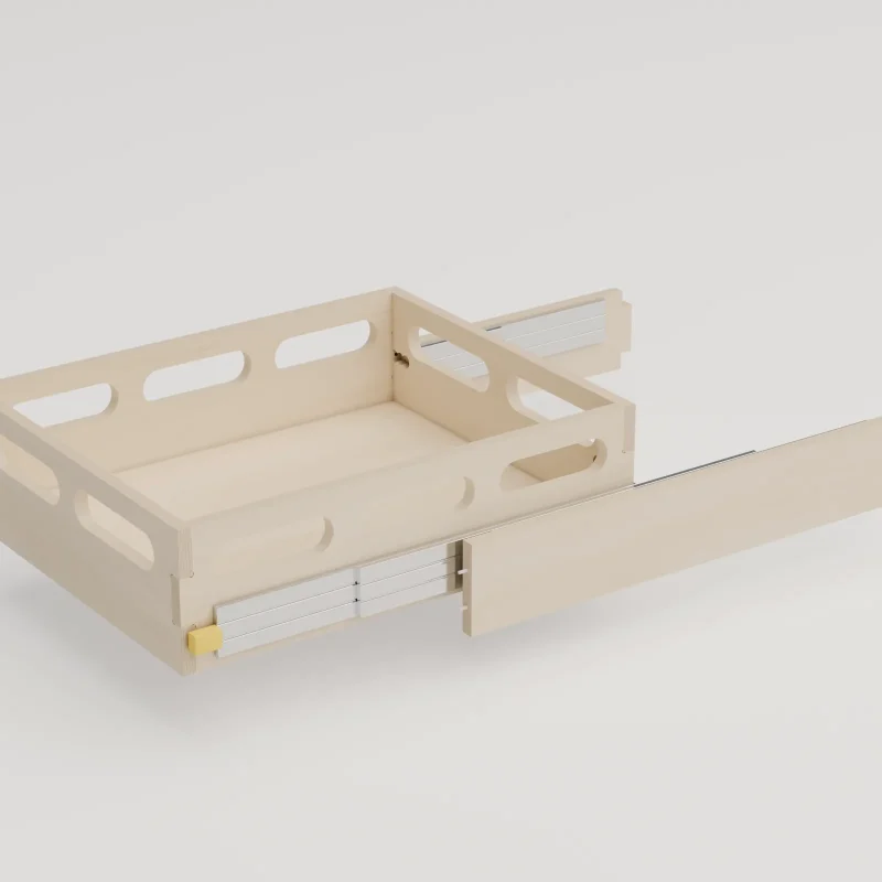 Pack petit tiroir sur glissières à sortie totale pour le caisson 60 du lit peigne OneLifeVan, monté et sorti par le côté