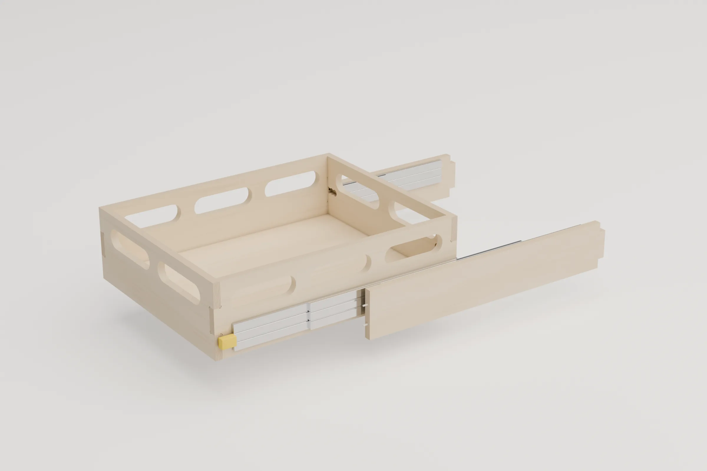 Pack petit tiroir sur glissières à sortie totale pour le caisson 60 du lit peigne OneLifeVan, monté et sorti par le côté